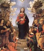 Piero di Cosimo The Immaculada Concepcion and six holy Century XVI I oil on canvas
